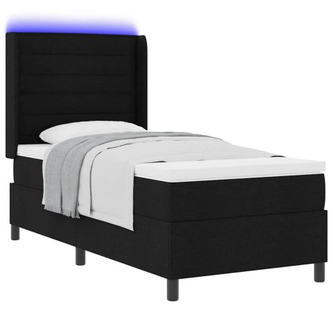 Łóżko z sprężyną LED z materacem Czarny 100 x 200 cm tkanina