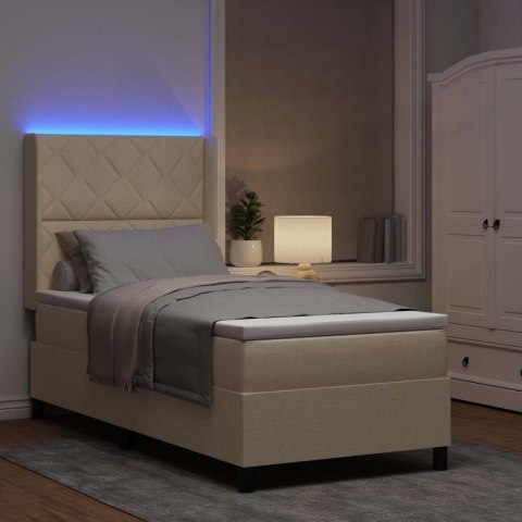 Łóżko z sprężyną LED z materacem Kremowy 100 x 200 cm tkanina