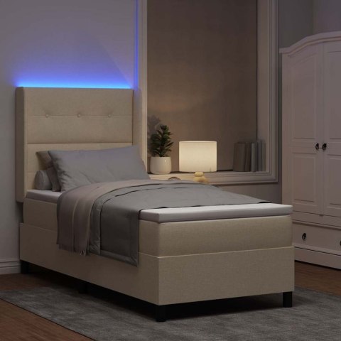 Łóżko z sprężyną LED z materacem Kremowy 90 x 200 cm tkanina
