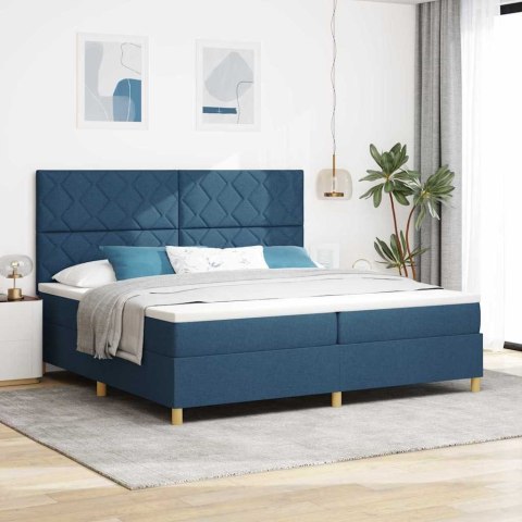 Łóżko z sprężyną LED z materacem Niebieski 200 x 200 cm tkanina