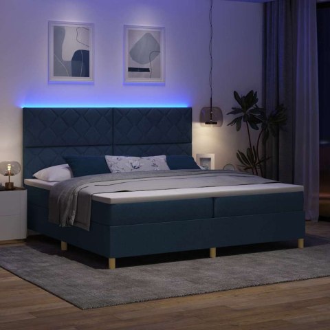 Łóżko z sprężyną LED z materacem Niebieski 200 x 200 cm tkanina