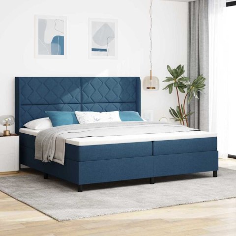 Łóżko z sprężyną LED z materacem Niebieski 200 x 200 cm tkanina