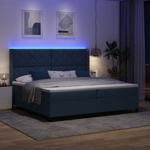 Łóżko z sprężyną LED z materacem Niebieski 200 x 200 cm tkanina