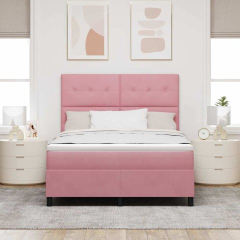 Łóżko z sprężyną LED z materacem Różowy 140 x 200 cm tkanina