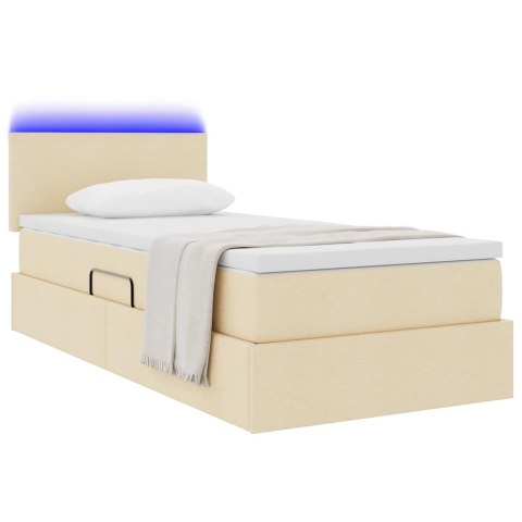Łóżko z miejscem na przechowywanie i LED Kremowy 90 x 190 cm