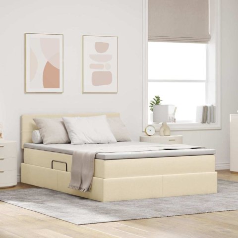Łóżko z miejscem na przechowywanie i LED Kremowy 140 x 190 cm
