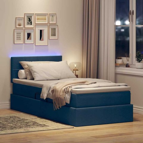 Łóżko z miejscem na przechowywanie i LED Niebieski 90 x 190 cm
