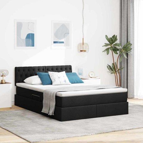 Łóżko z miejscem na przechowywanie i LED Czarny 140 x 190 cm