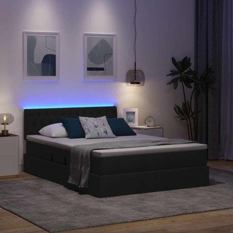Łóżko z miejscem na przechowywanie i LED Czarny 140 x 190 cm