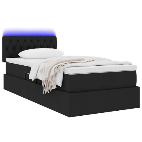 Łóżko z miejscem na przechowywanie i LED Czarny 90 x 190 cm