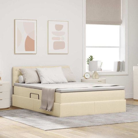 Łóżko z miejscem na przechowywanie i LED Kremowy 140 x 190 cm