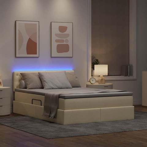 Łóżko z miejscem na przechowywanie i LED Kremowy 140 x 190 cm