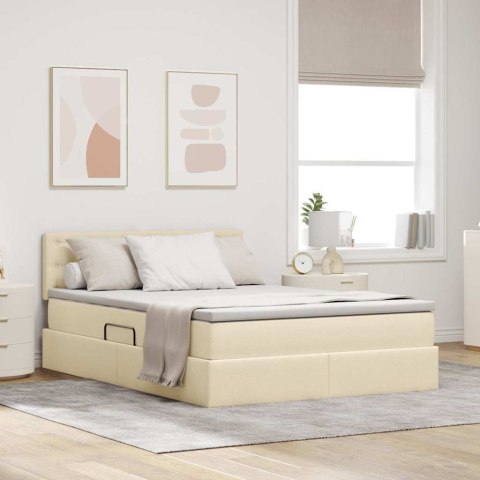 Łóżko z miejscem na przechowywanie i LED Kremowy 140 x 190 cm