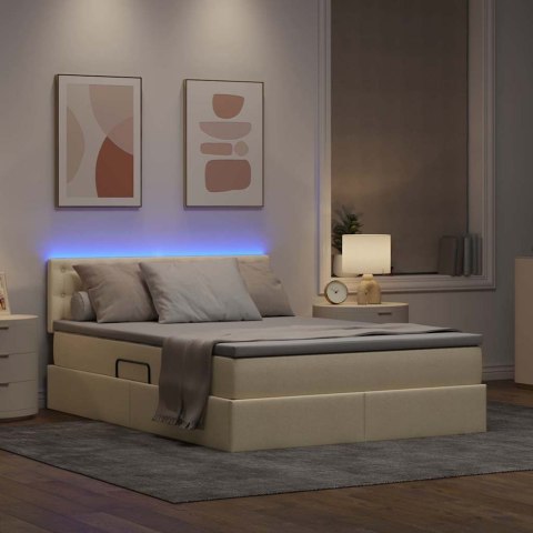 Łóżko z miejscem na przechowywanie i LED Kremowy 140 x 190 cm