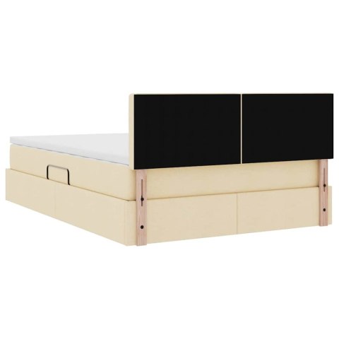 Łóżko z miejscem na przechowywanie i LED Kremowy 140 x 190 cm