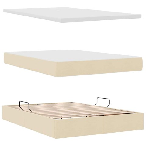 Łóżko z miejscem na przechowywanie i LED Kremowy 140 x 200 cm
