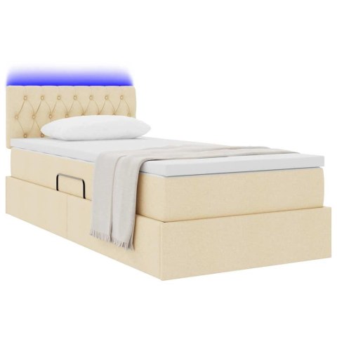 Łóżko z miejscem na przechowywanie i LED Kremowy 90 x 190 cm