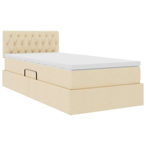 Łóżko z miejscem na przechowywanie i LED Kremowy 90 x 190 cm