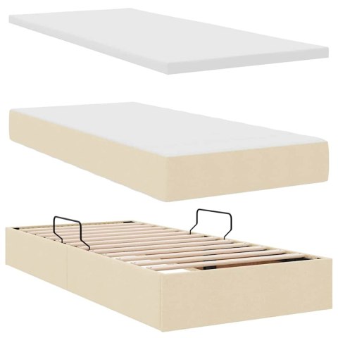 Łóżko z miejscem na przechowywanie i LED Kremowy 90 x 190 cm