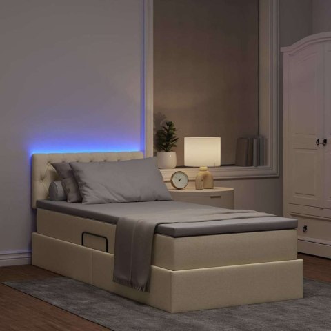 Łóżko z miejscem na przechowywanie i LED Kremowy 90 x 200 cm