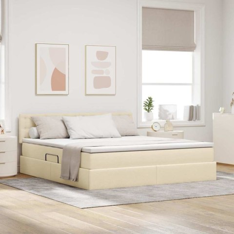 Łóżko z miejscem na przechowywanie i LED Kremowy 160 x 200 cm