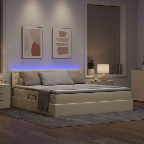 Łóżko z miejscem na przechowywanie i LED Kremowy 160 x 200 cm