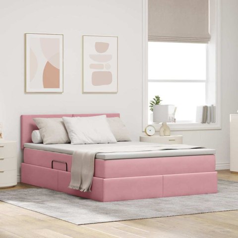 Łóżko z miejscem na przechowywanie i LED Różowy 140 x 190 cm