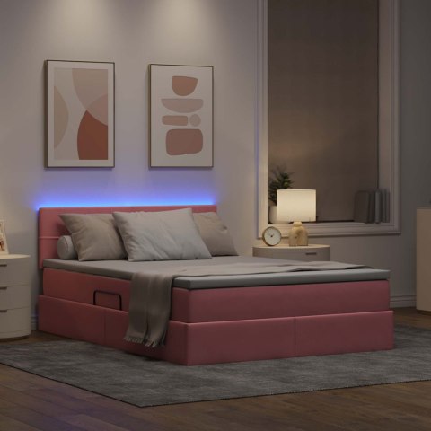 Łóżko z miejscem na przechowywanie i LED Różowy 140 x 190 cm