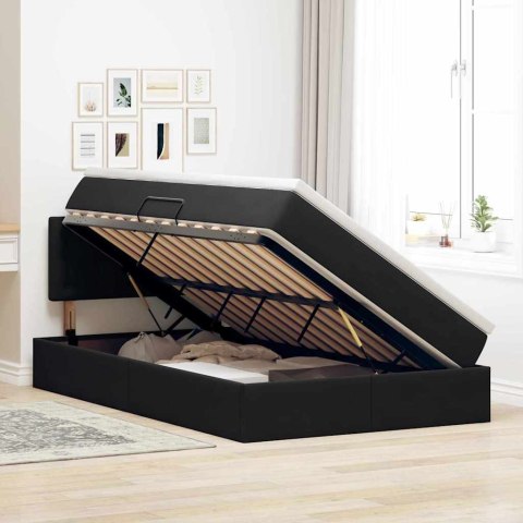 Łóżko z miejscem na przechowywanie i LED Czarny 120 x 200 cm