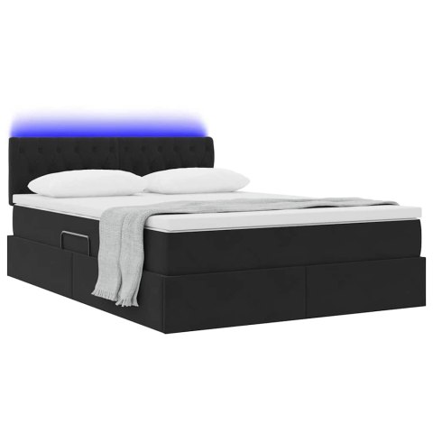 Łóżko z miejscem na przechowywanie i LED Czarny 140 x 190 cm