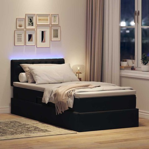 Łóżko z miejscem na przechowywanie i LED Czarny 90 x 200 cm