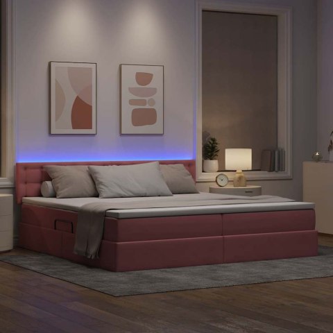 Łóżko z miejscem na przechowywanie i LED Różowy 200 x 200 cm