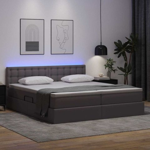 Łóżko z miejscem na przechowywanie i LED Szary 200 x 200 cm