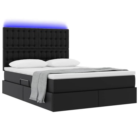 Łóżko z miejscem na przechowywanie i LED Czarny 140 x 190 cm