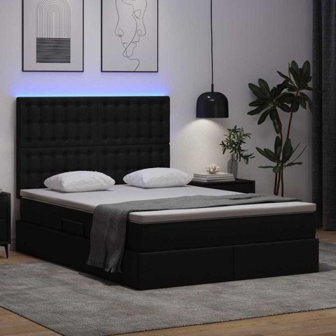 Łóżko z miejscem na przechowywanie i LED Czarny 140 x 190 cm