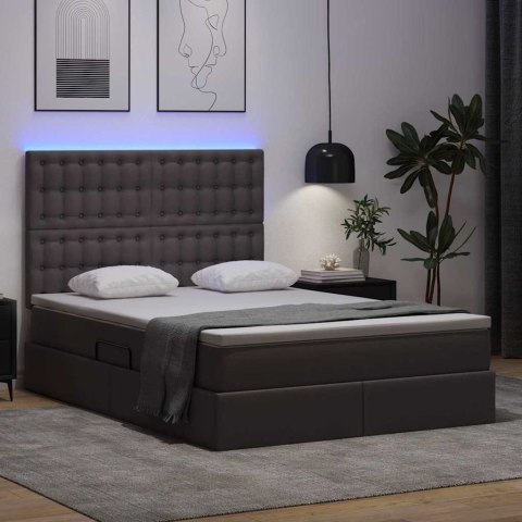 Łóżko z miejscem na przechowywanie i LED Szary 140 x 190 cm