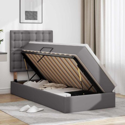 Łóżko z miejscem na przechowywanie i LED Szary 90 x 190 cm