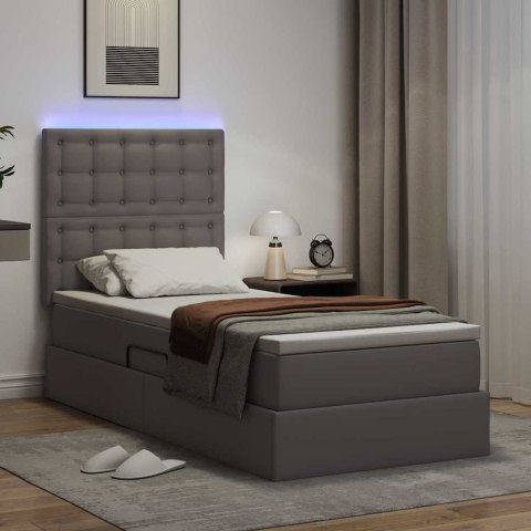 Łóżko z miejscem na przechowywanie i LED Szary 90 x 190 cm