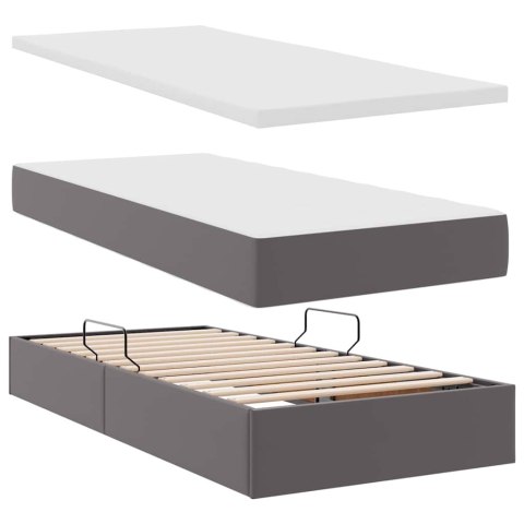 Łóżko z miejscem na przechowywanie i LED Szary 90 x 190 cm