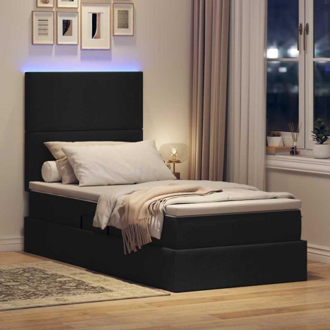Łóżko z miejscem na przechowywanie i LED Czarny 90 x 190 cm