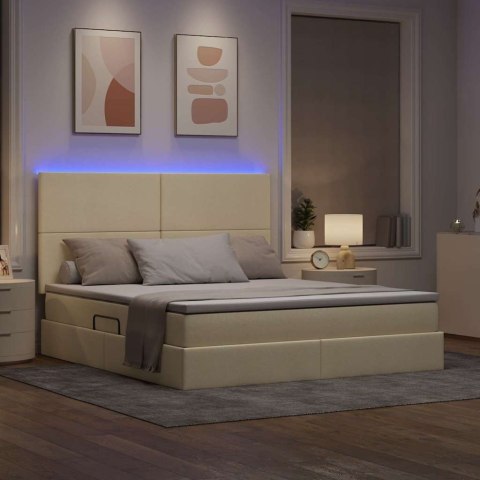 Łóżko z miejscem na przechowywanie i LED Kremowy 180 x 200 cm