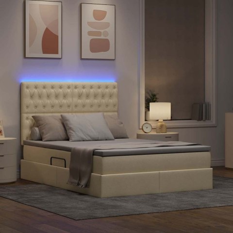 Łóżko z miejscem na przechowywanie i LED Kremowy 140 x 190 cm