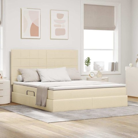 Łóżko z miejscem na przechowywanie i LED Kremowy 180 x 200 cm
