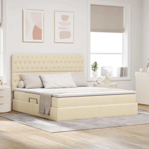 Łóżko z miejscem na przechowywanie i LED Kremowy 180 x 200 cm