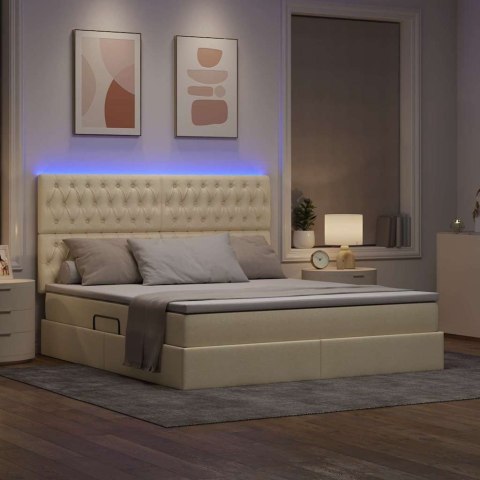 Łóżko z miejscem na przechowywanie i LED Kremowy 180 x 200 cm