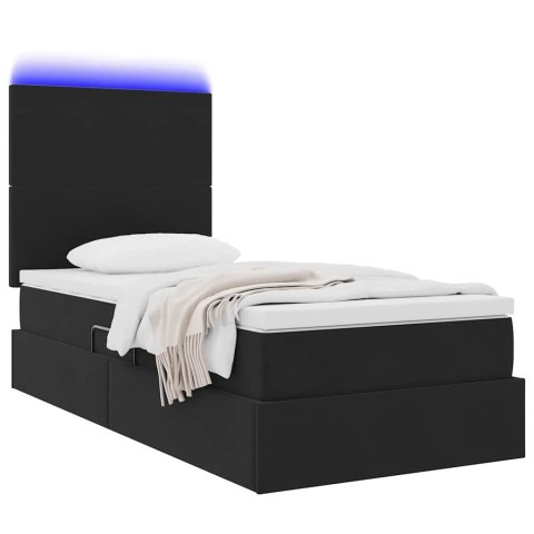Łóżko z miejscem na przechowywanie i LED Czarny 90 x 190 cm