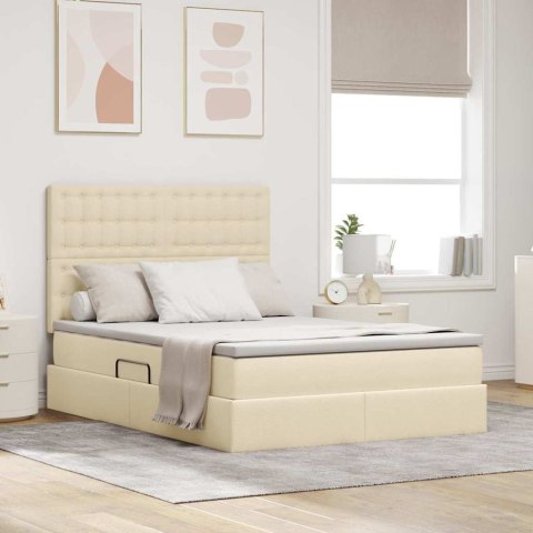 Łóżko z miejscem na przechowywanie i LED Kremowy 140 x 190 cm