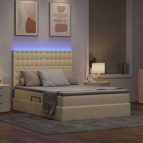 Łóżko z miejscem na przechowywanie i LED Kremowy 140 x 190 cm