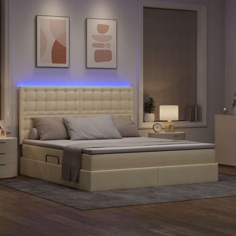 Łóżko z miejscem na przechowywanie i LED Kremowy 160 x 200 cm