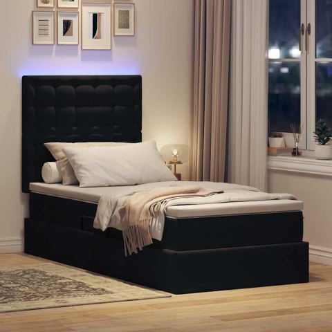Łóżko z miejscem na przechowywanie i LED Czarny 90 x 200 cm